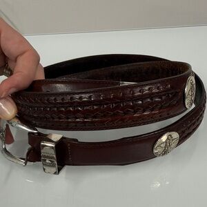 Onyx by Brighton Brown Leather Men's Belt with Silver golf  Accents 38